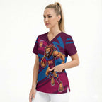 Brisbane Lions Australian Football Scrub Top Regal Lion Mascot With Indigenous Pattern Art