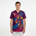 Brisbane Lions Australian Football Scrub Top Regal Lion Mascot With Indigenous Pattern Art