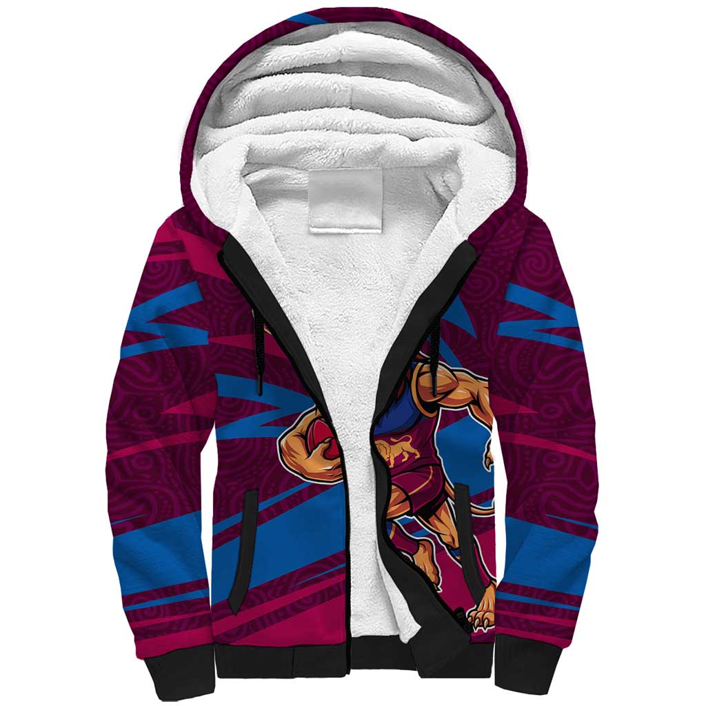 Brisbane Lions Australian Football Sherpa Hoodie Regal Lion Mascot With Indigenous Pattern Art