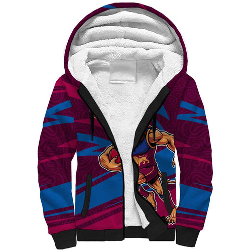 Brisbane Lions Australian Football Sherpa Hoodie Regal Lion Mascot With Indigenous Pattern Art