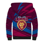 Brisbane Lions Australian Football Sherpa Hoodie Regal Lion Mascot With Indigenous Pattern Art