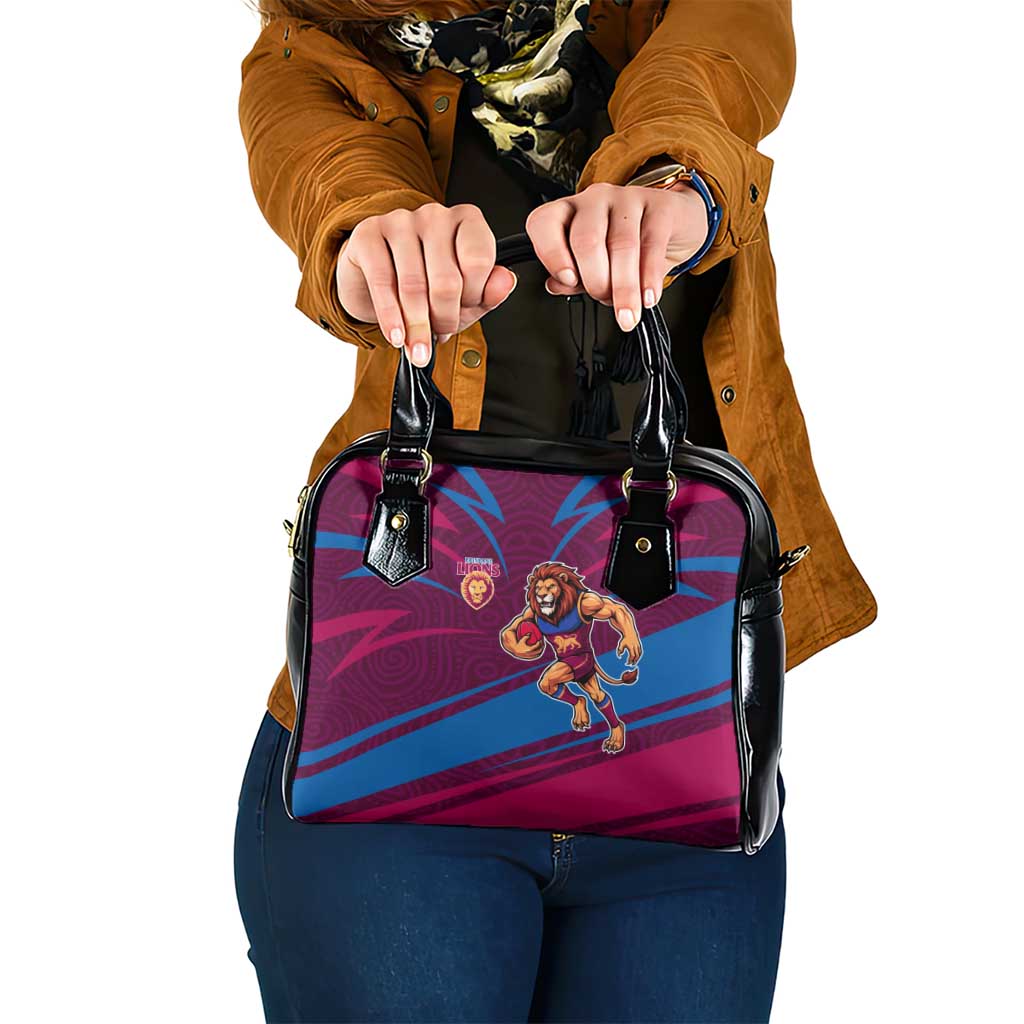 Brisbane Lions Australian Football Shoulder Handbag Regal Lion Mascot With Indigenous Pattern Art