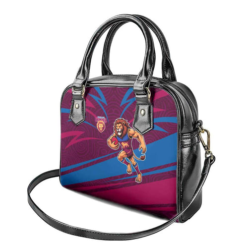 Brisbane Lions Australian Football Shoulder Handbag Regal Lion Mascot With Indigenous Pattern Art