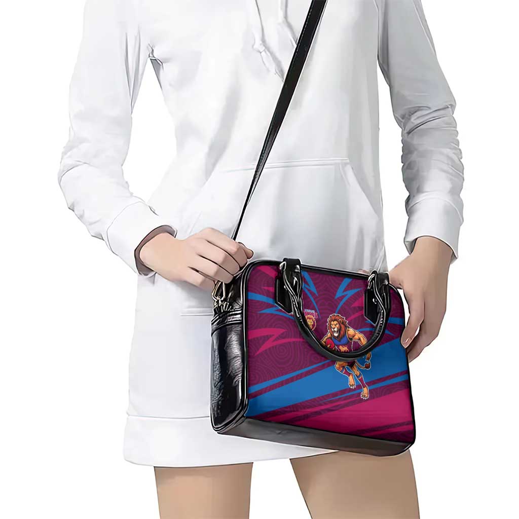 Brisbane Lions Australian Football Shoulder Handbag Regal Lion Mascot With Indigenous Pattern Art