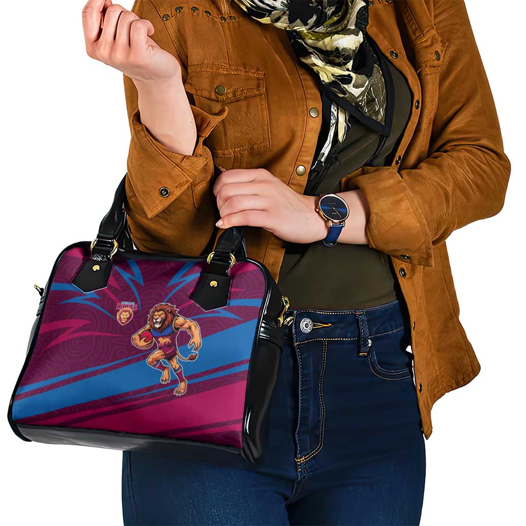 Brisbane Lions Australian Football Shoulder Handbag Regal Lion Mascot With Indigenous Pattern Art