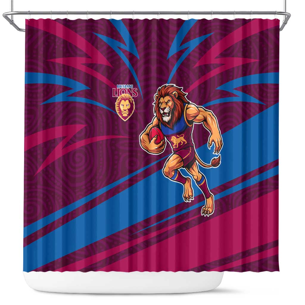 Brisbane Lions Australian Football Shower Curtain Regal Lion Mascot With Indigenous Pattern Art