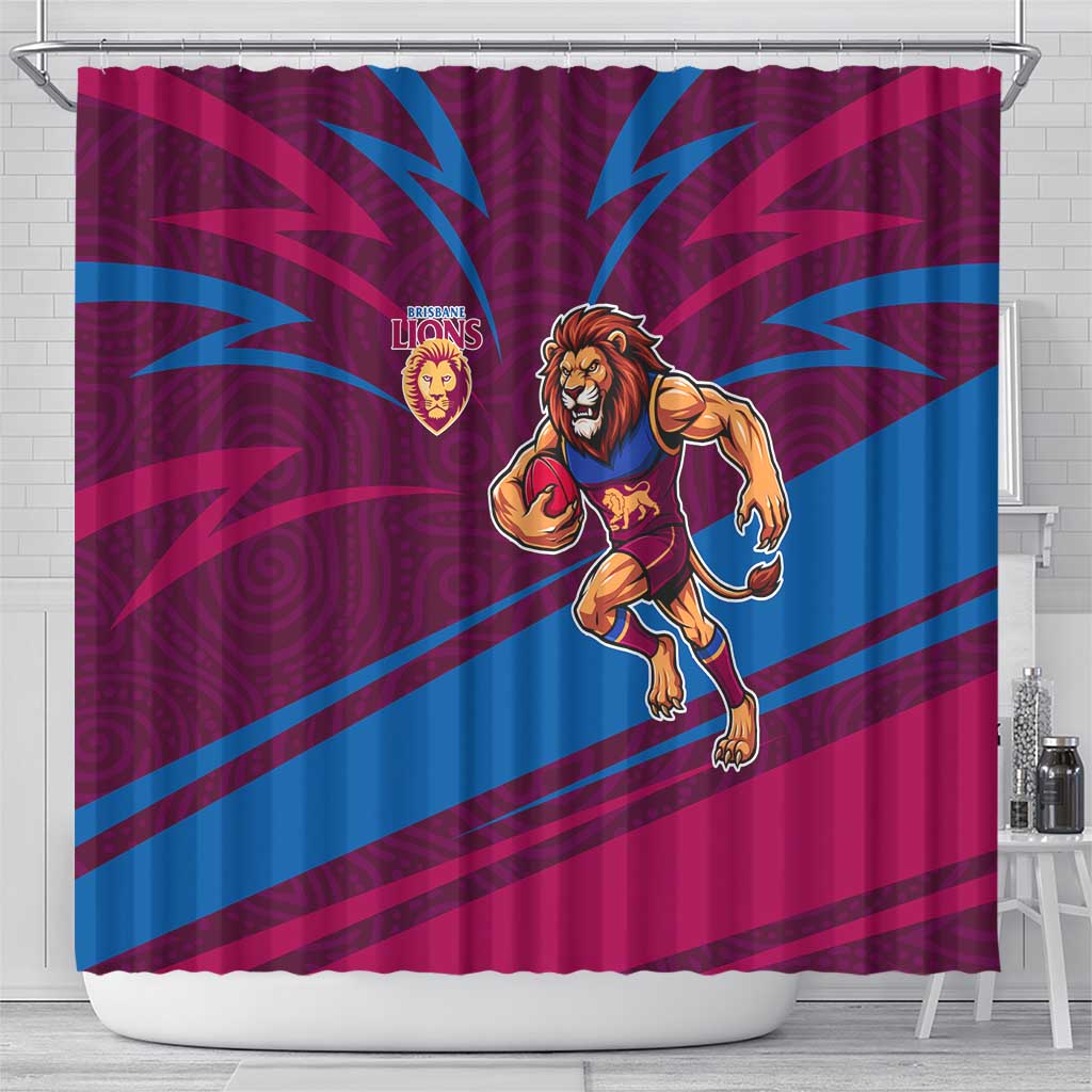 Brisbane Lions Australian Football Shower Curtain Regal Lion Mascot With Indigenous Pattern Art