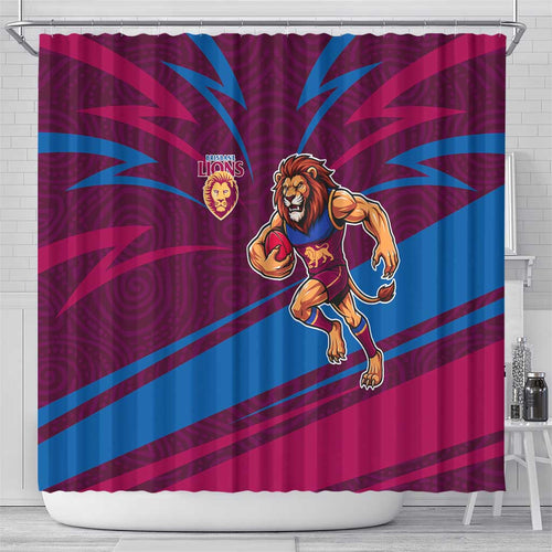 Brisbane Lions Australian Football Shower Curtain Regal Lion Mascot With Indigenous Pattern Art
