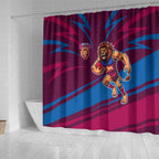 Brisbane Lions Australian Football Shower Curtain Regal Lion Mascot With Indigenous Pattern Art