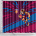 Brisbane Lions Australian Football Shower Curtain Regal Lion Mascot With Indigenous Pattern Art