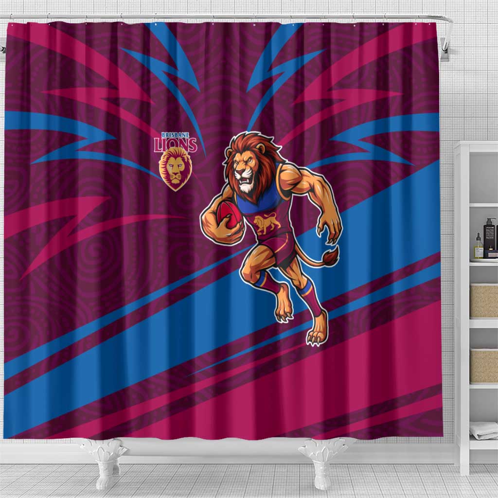Brisbane Lions Australian Football Shower Curtain Regal Lion Mascot With Indigenous Pattern Art
