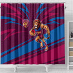 Brisbane Lions Australian Football Shower Curtain Regal Lion Mascot With Indigenous Pattern Art