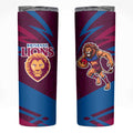 Brisbane Lions Australian Football Skinny Tumbler Regal Lion Mascot With Indigenous Pattern Art