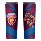 Brisbane Lions Australian Football Skinny Tumbler Regal Lion Mascot With Indigenous Pattern Art