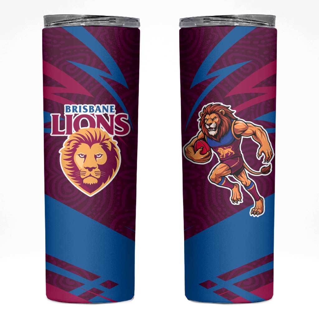 Brisbane Lions Australian Football Skinny Tumbler Regal Lion Mascot With Indigenous Pattern Art