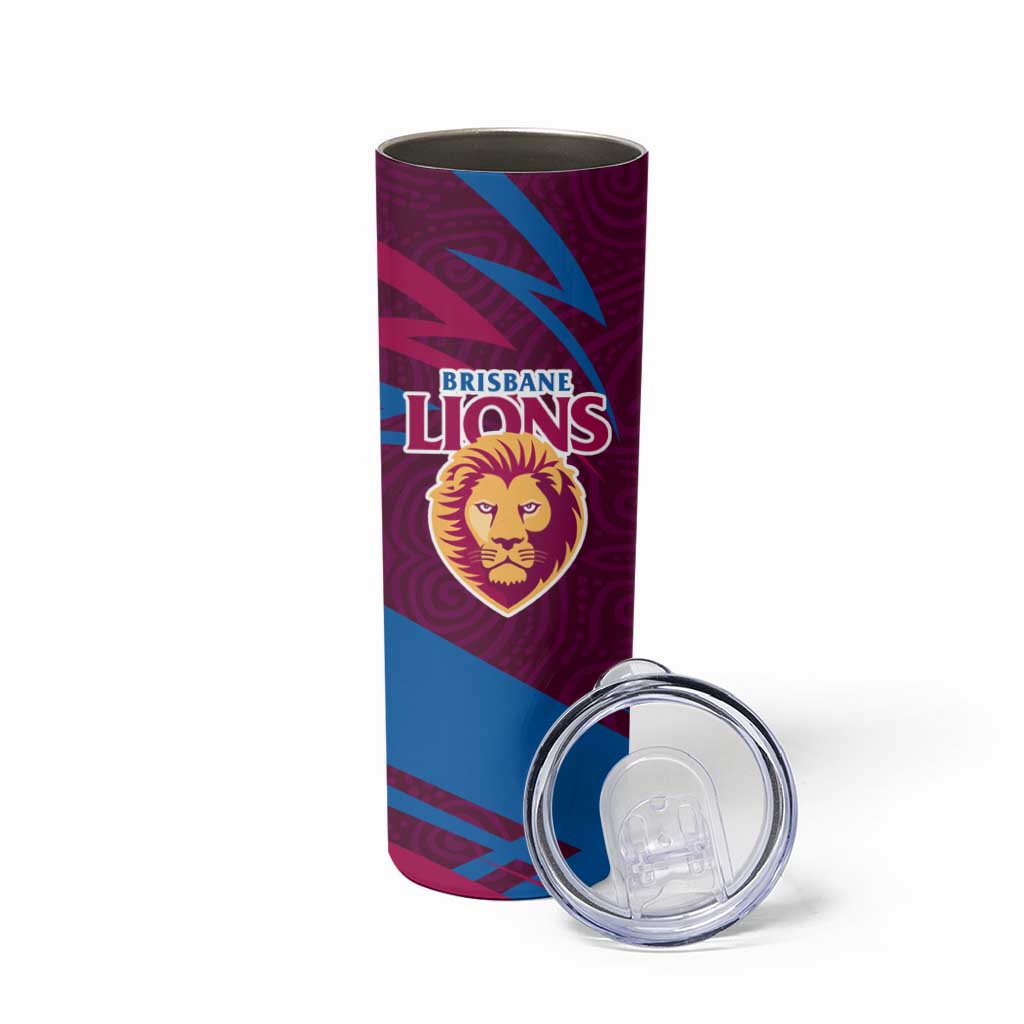 Brisbane Lions Australian Football Skinny Tumbler Regal Lion Mascot With Indigenous Pattern Art