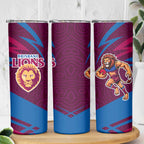 Brisbane Lions Australian Football Skinny Tumbler Regal Lion Mascot With Indigenous Pattern Art