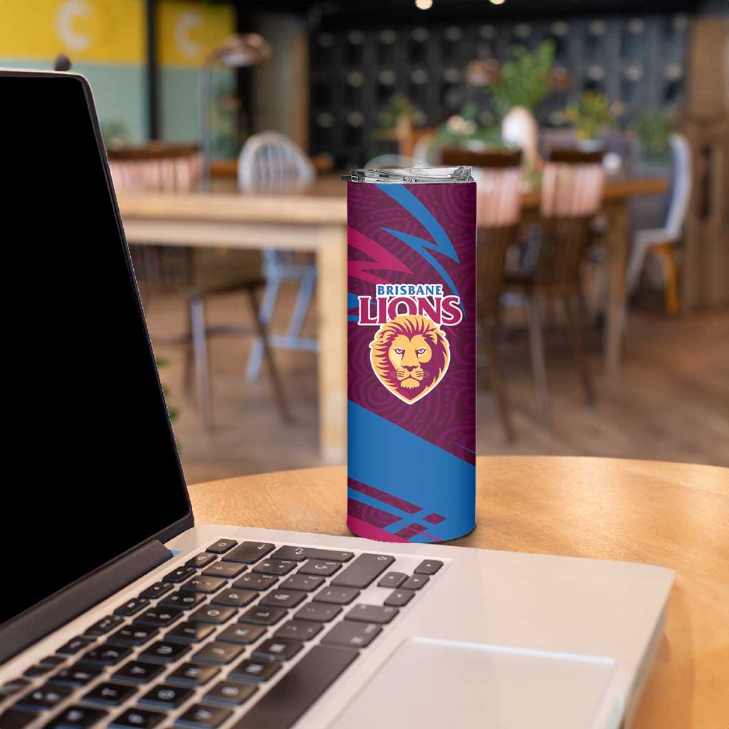 Brisbane Lions Australian Football Skinny Tumbler Regal Lion Mascot With Indigenous Pattern Art