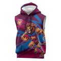 Brisbane Lions Australian Football Sleeveless Hoodie Regal Lion Mascot With Indigenous Pattern Art