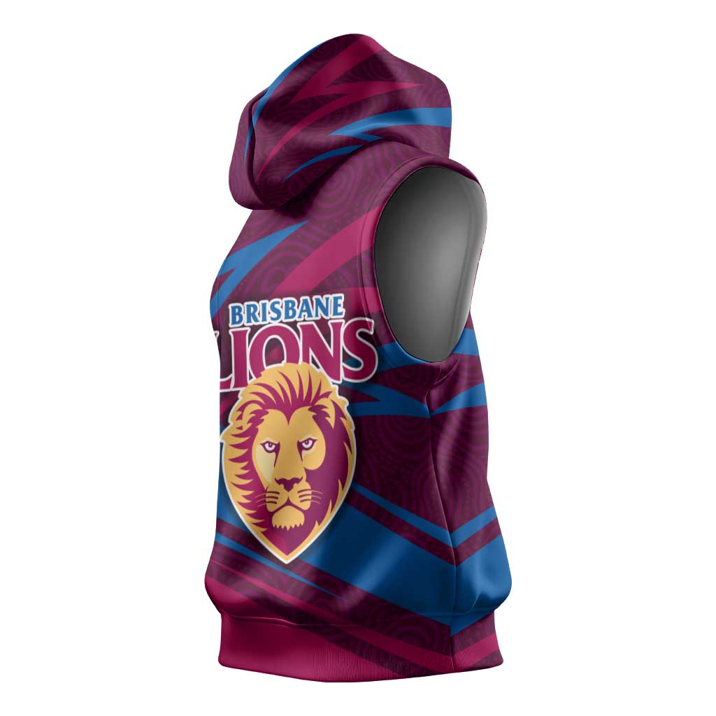 Brisbane Lions Australian Football Sleeveless Hoodie Regal Lion Mascot With Indigenous Pattern Art