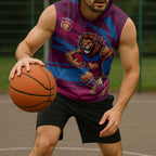 Brisbane Lions Australian Football Sleeveless Hoodie Regal Lion Mascot With Indigenous Pattern Art
