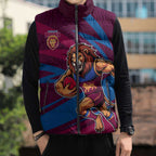 Brisbane Lions Australian Football Sleeveless Puffer Jacket Regal Lion Mascot With Indigenous Pattern Art