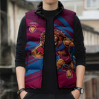 Brisbane Lions Australian Football Sleeveless Puffer Jacket Regal Lion Mascot With Indigenous Pattern Art