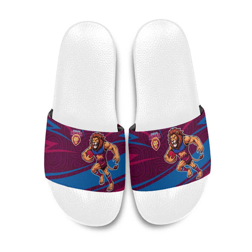 Brisbane Lions Australian Football Slide Sandals Regal Lion Mascot With Indigenous Pattern Art