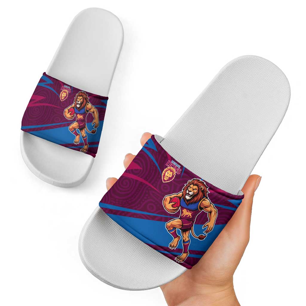 Brisbane Lions Australian Football Slide Sandals Regal Lion Mascot With Indigenous Pattern Art