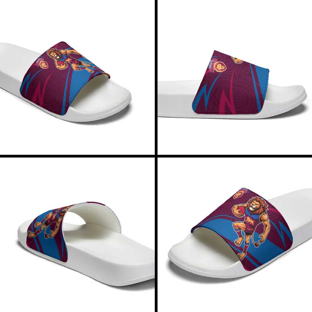 Brisbane Lions Australian Football Slide Sandals Regal Lion Mascot With Indigenous Pattern Art