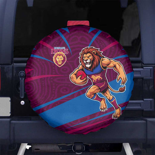 Brisbane Lions Australian Football Spare Tire Cover Regal Lion Mascot With Indigenous Pattern Art
