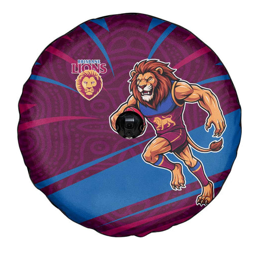 Brisbane Lions Australian Football Spare Tire Cover Regal Lion Mascot With Indigenous Pattern Art