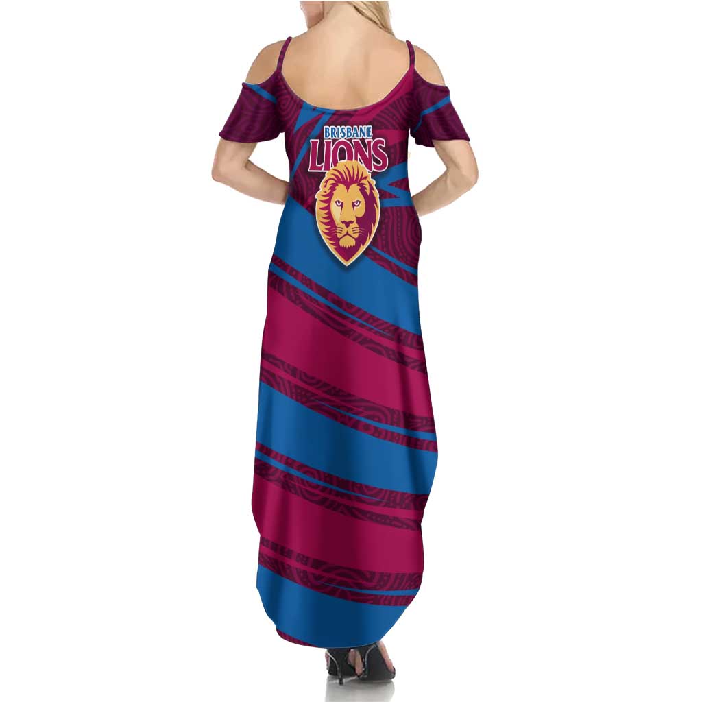 Brisbane Lions Australian Football Summer Maxi Dress Regal Lion Mascot With Indigenous Pattern Art