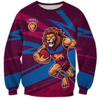 Brisbane Lions Australian Football Sweatshirt Regal Lion Mascot With Indigenous Pattern Art
