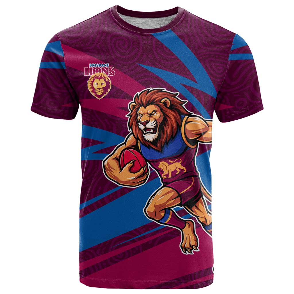 Brisbane Lions Australian Football T Shirt Regal Lion Mascot With Indigenous Pattern Art
