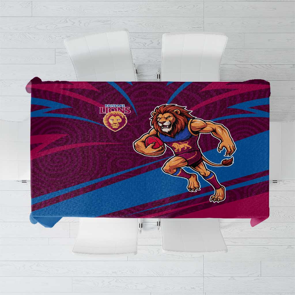 Brisbane Lions Australian Football Tablecloth Regal Lion Mascot With Indigenous Pattern Art