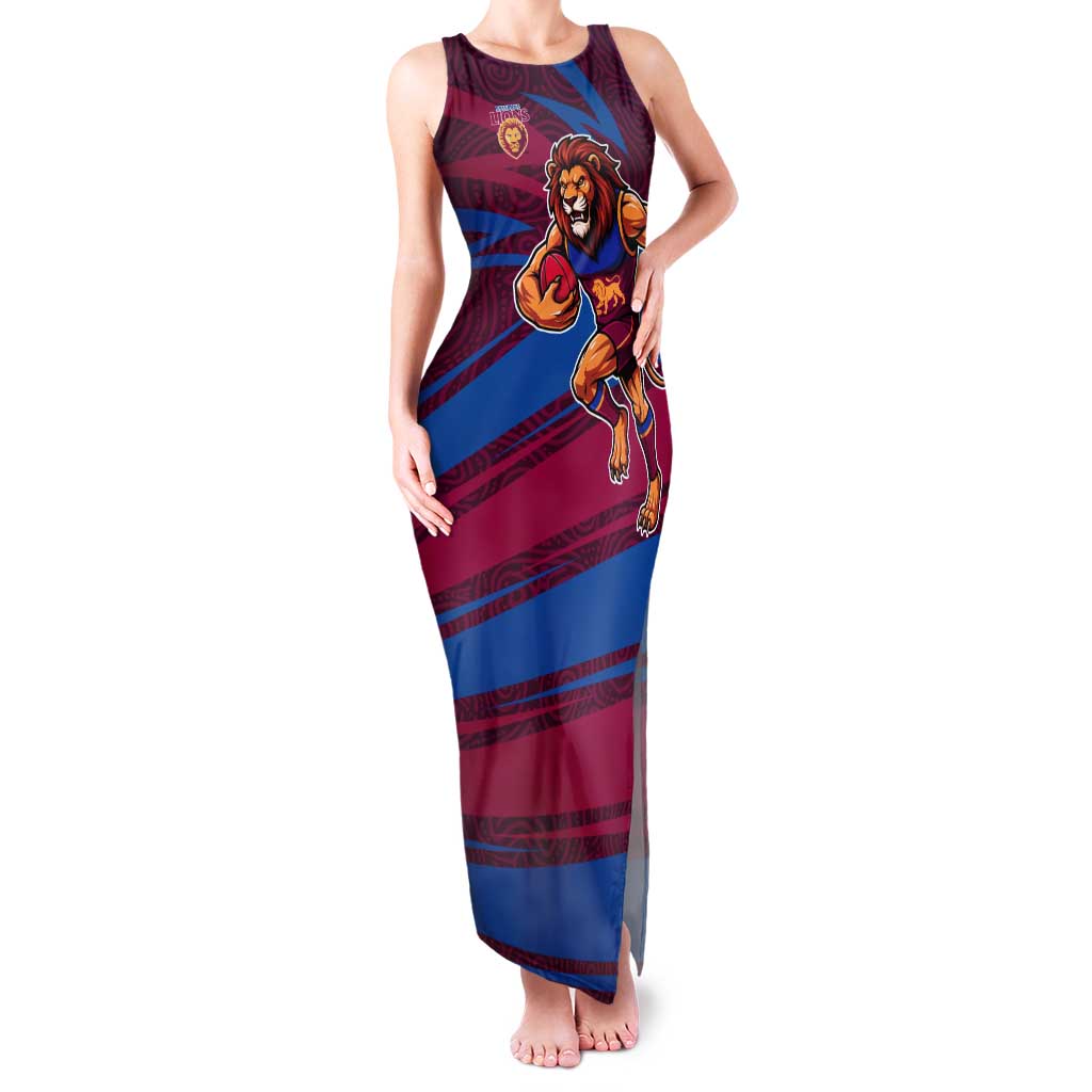 Brisbane Lions Australian Football Tank Maxi Dress Regal Lion Mascot With Indigenous Pattern Art