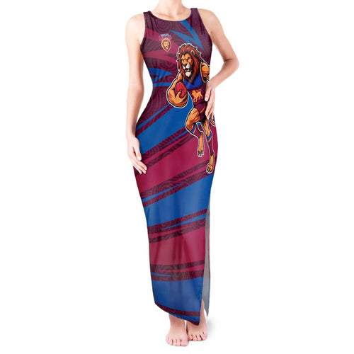 Brisbane Lions Australian Football Tank Maxi Dress Regal Lion Mascot With Indigenous Pattern Art