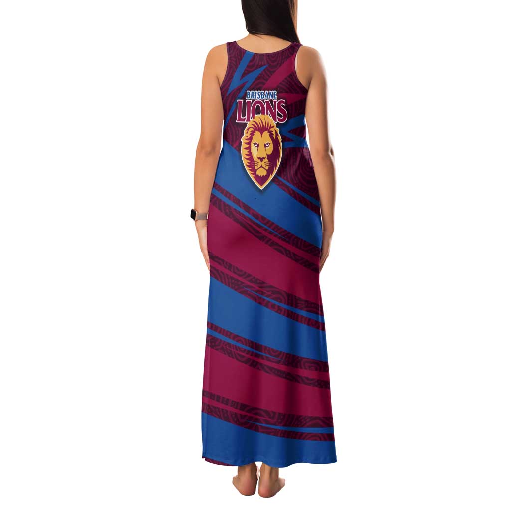 Brisbane Lions Australian Football Tank Maxi Dress Regal Lion Mascot With Indigenous Pattern Art
