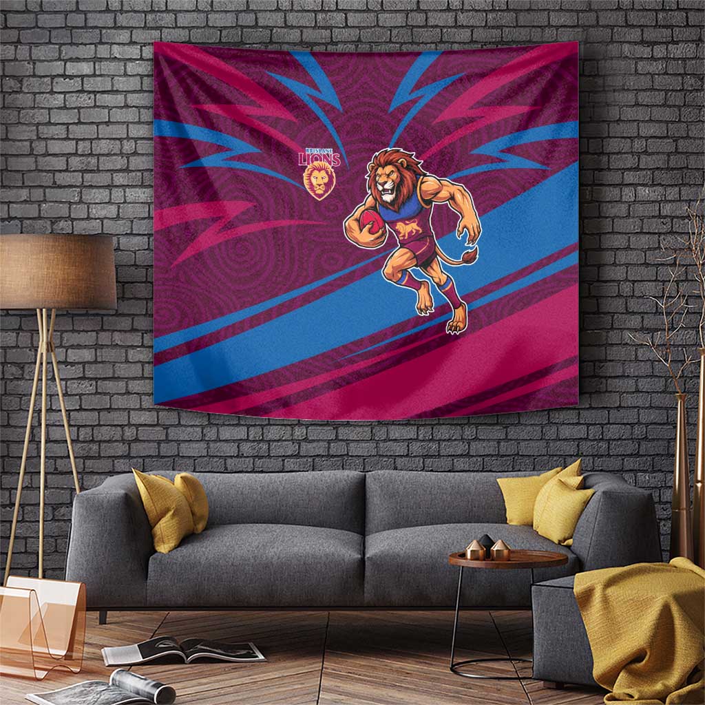 Brisbane Lions Australian Football Tapestry Regal Lion Mascot With Indigenous Pattern Art