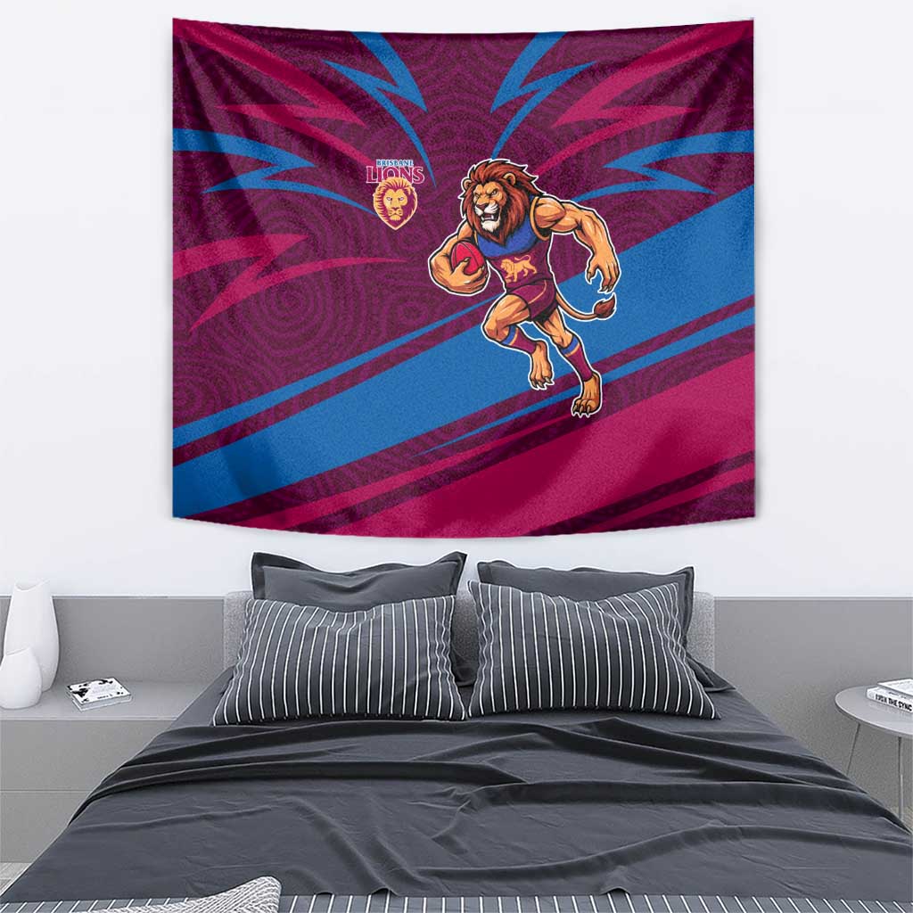 Brisbane Lions Australian Football Tapestry Regal Lion Mascot With Indigenous Pattern Art