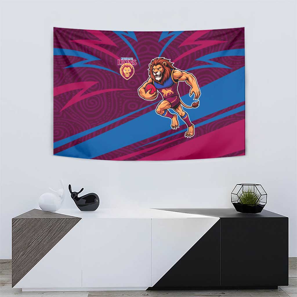 Brisbane Lions Australian Football Tapestry Regal Lion Mascot With Indigenous Pattern Art