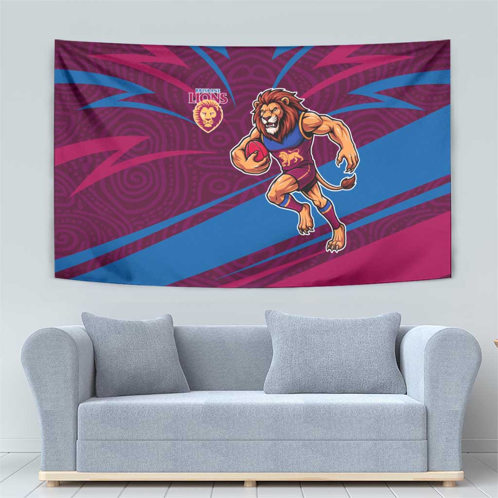 Brisbane Lions Australian Football Tapestry Regal Lion Mascot With Indigenous Pattern Art