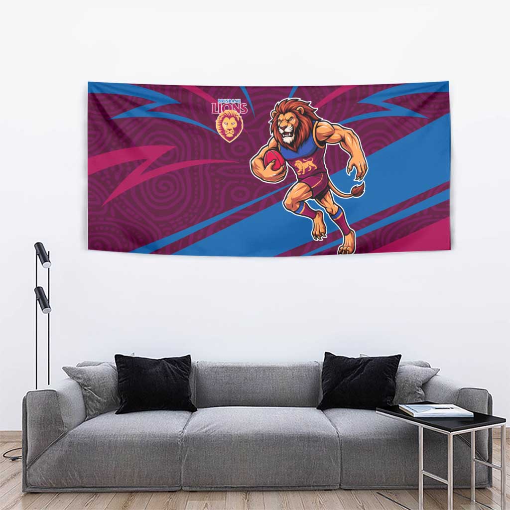 Brisbane Lions Australian Football Tapestry Regal Lion Mascot With Indigenous Pattern Art