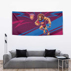 Brisbane Lions Australian Football Tapestry Regal Lion Mascot With Indigenous Pattern Art