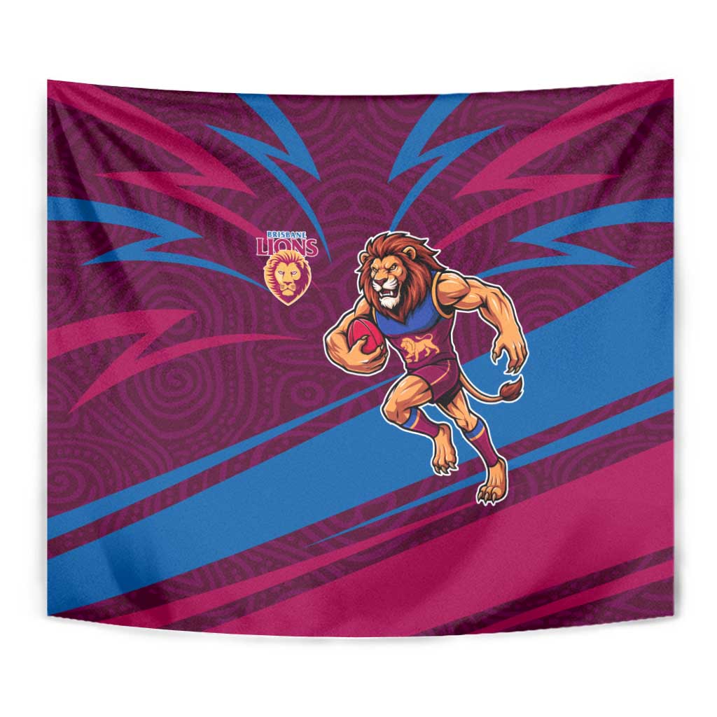 Brisbane Lions Australian Football Tapestry Regal Lion Mascot With Indigenous Pattern Art
