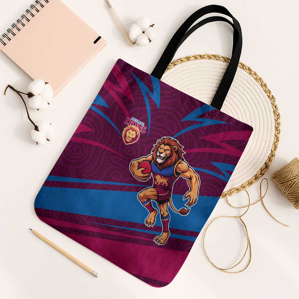 Brisbane Lions Australian Football Tote Bag Regal Lion Mascot With Indigenous Pattern Art