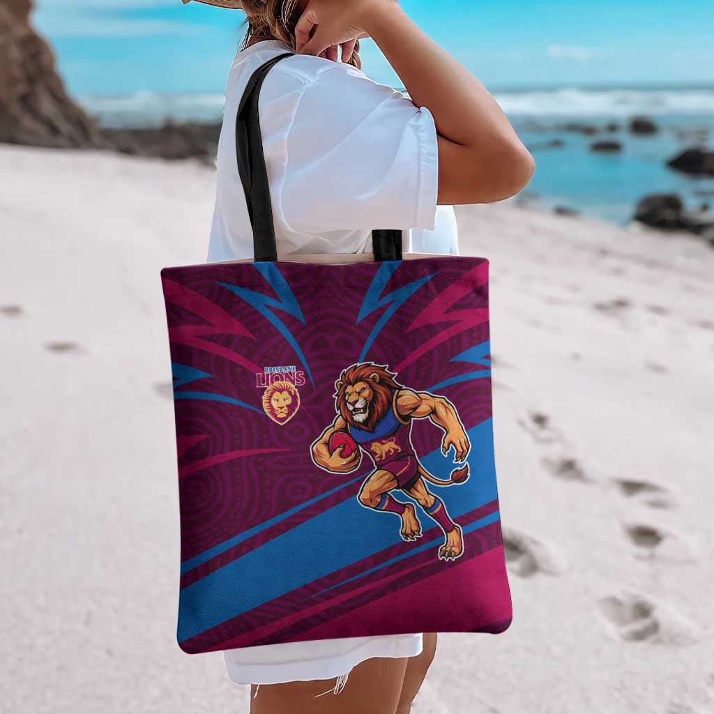 Brisbane Lions Australian Football Tote Bag Regal Lion Mascot With Indigenous Pattern Art