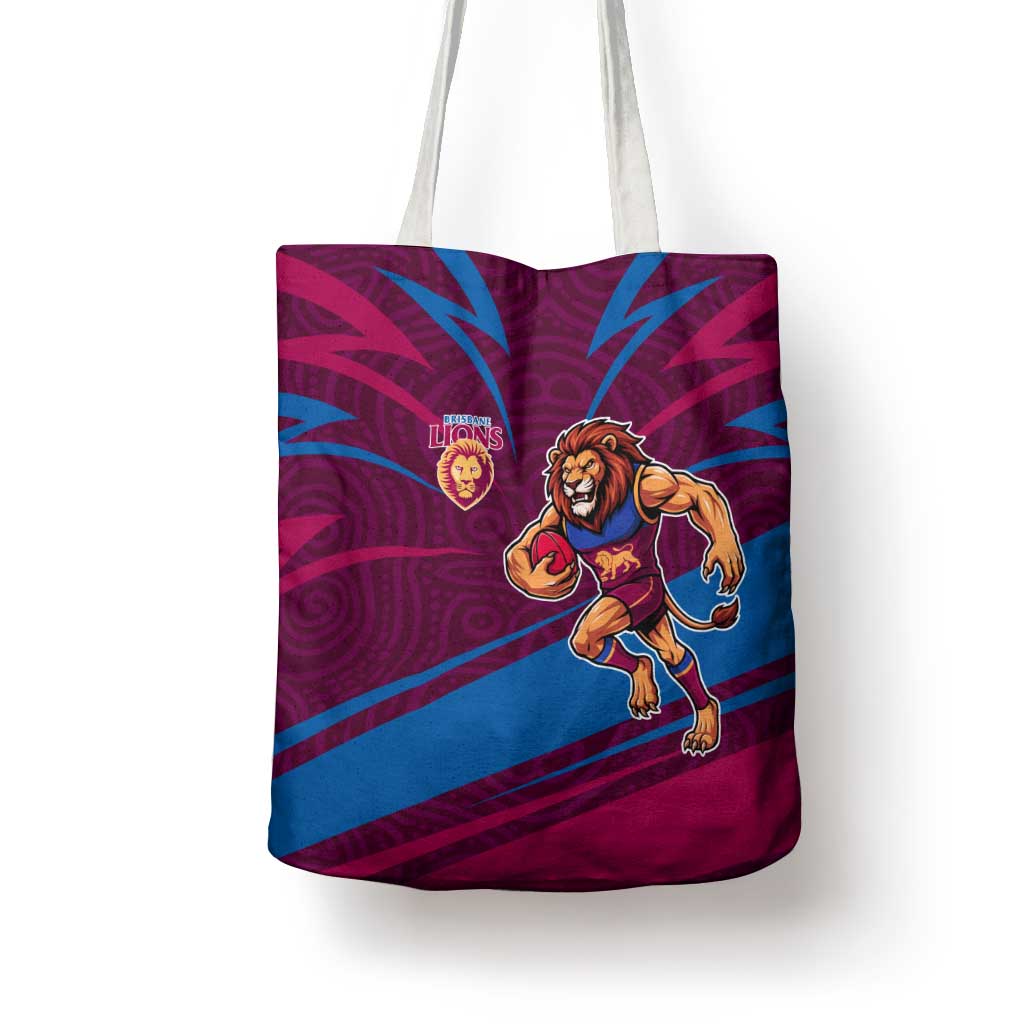 Brisbane Lions Australian Football Tote Bag Regal Lion Mascot With Indigenous Pattern Art