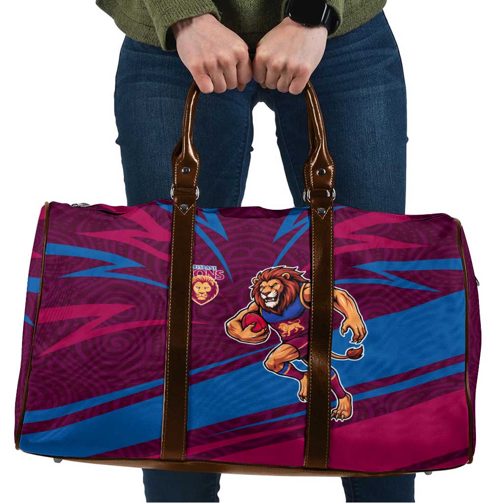 Brisbane Lions Australian Football Travel Bag Regal Lion Mascot With Indigenous Pattern Art